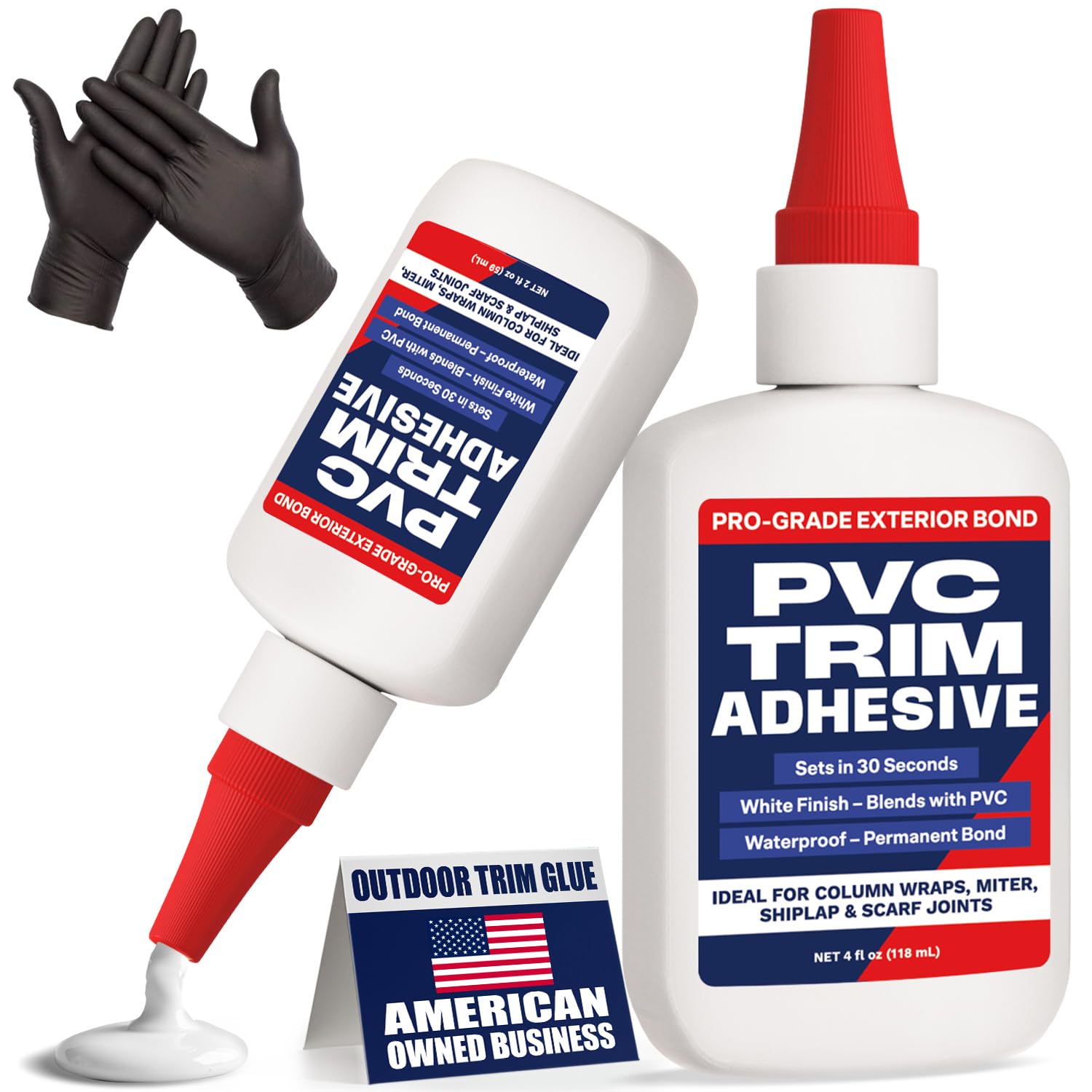 Escentile PVC Trim Glue 4oz bottle for quick, durable bonding on PVC trim.