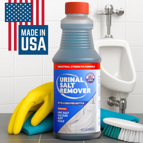 Escentile urinal salt remover product box notes USA-made origin.