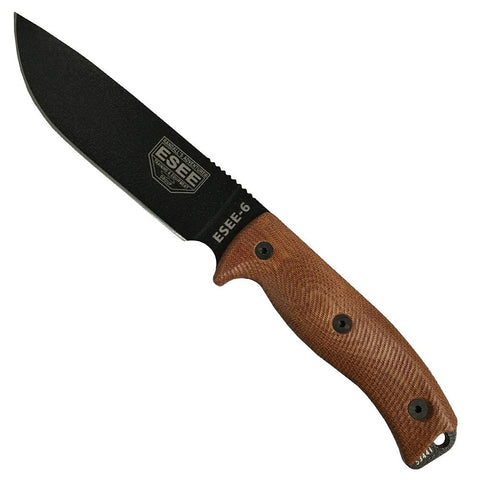 ESEE-6 blade close-up showing 1095 carbon steel and finish