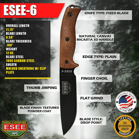 ESEE-6 USA made badge emphasizing craftsmanship and warranty