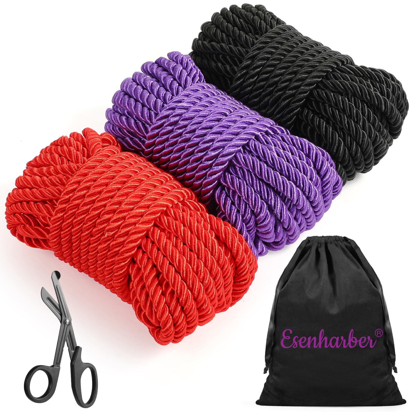 ESENHARBER Shibari rope set of three colors in 30ft 8mm braided ropes for versatile rigging