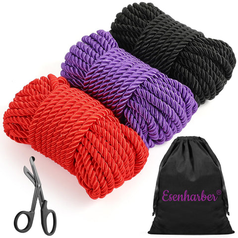 ESENHARBER Shibari rope set of three colors in 30ft 8mm braided ropes for versatile rigging