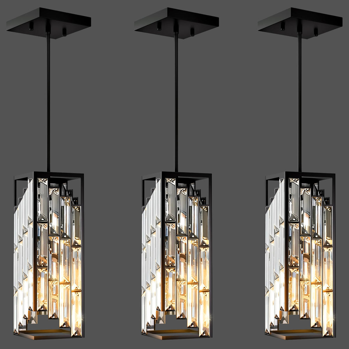 Esfos black pendant light with crystal shade over kitchen island creating elegant ambience