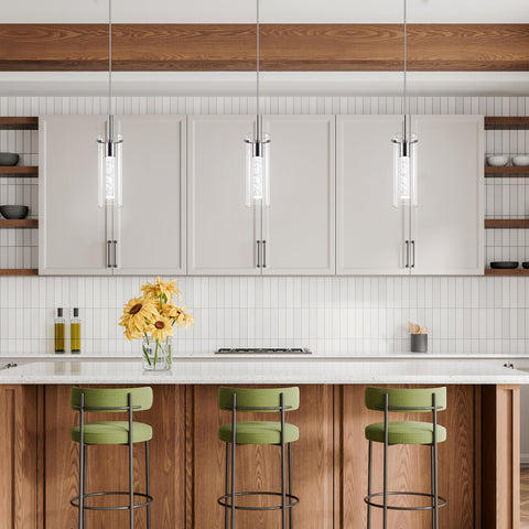 Brushed nickel finish on Esfos fixture complements contemporary kitchens.