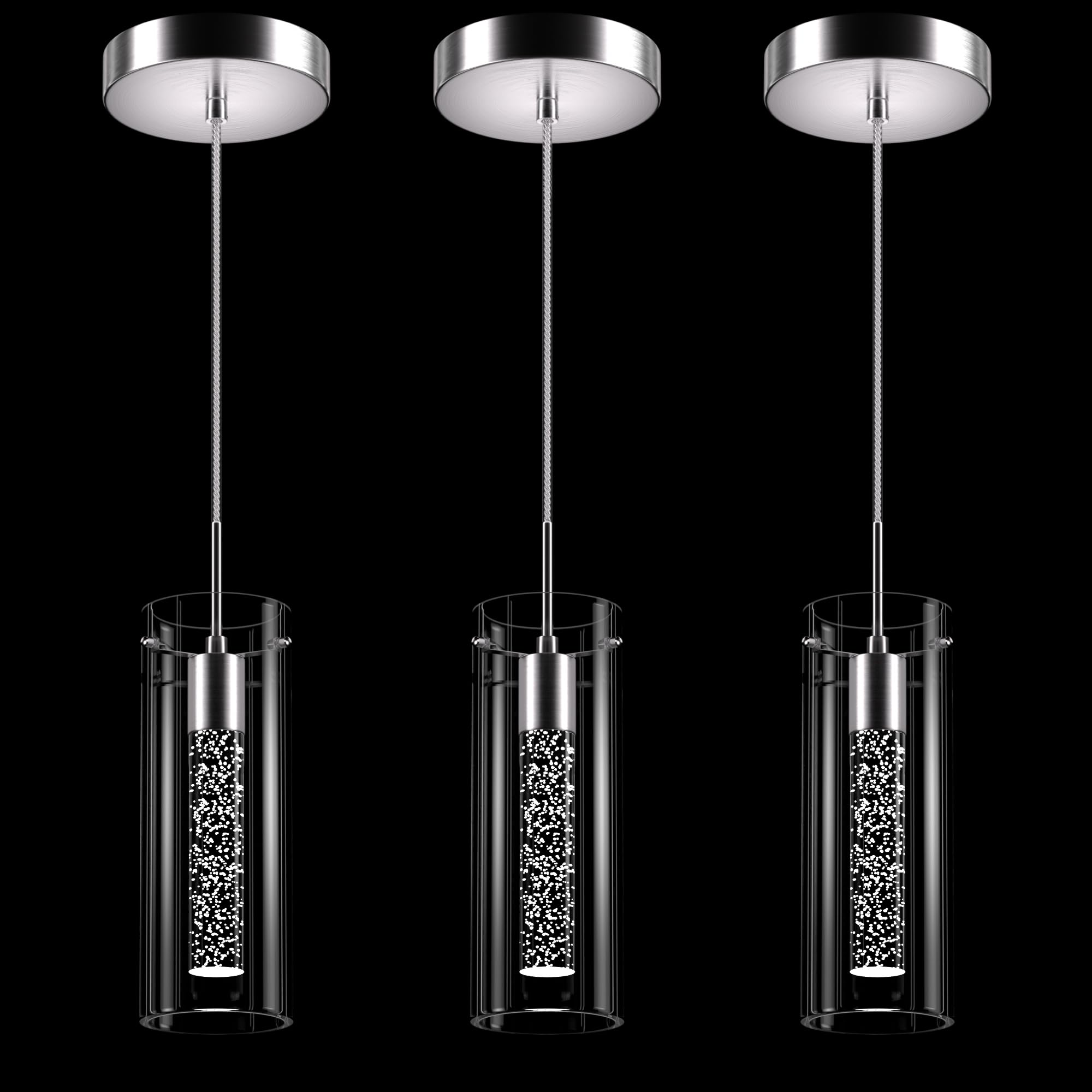 Esfos pendant ceiling light with bubble glass creates a modern kitchen ambiance.