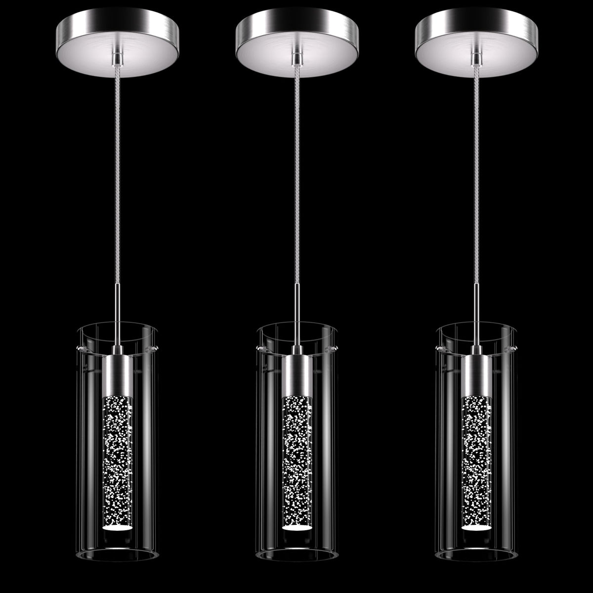 Esfos pendant ceiling light with bubble glass creates a modern kitchen ambiance.