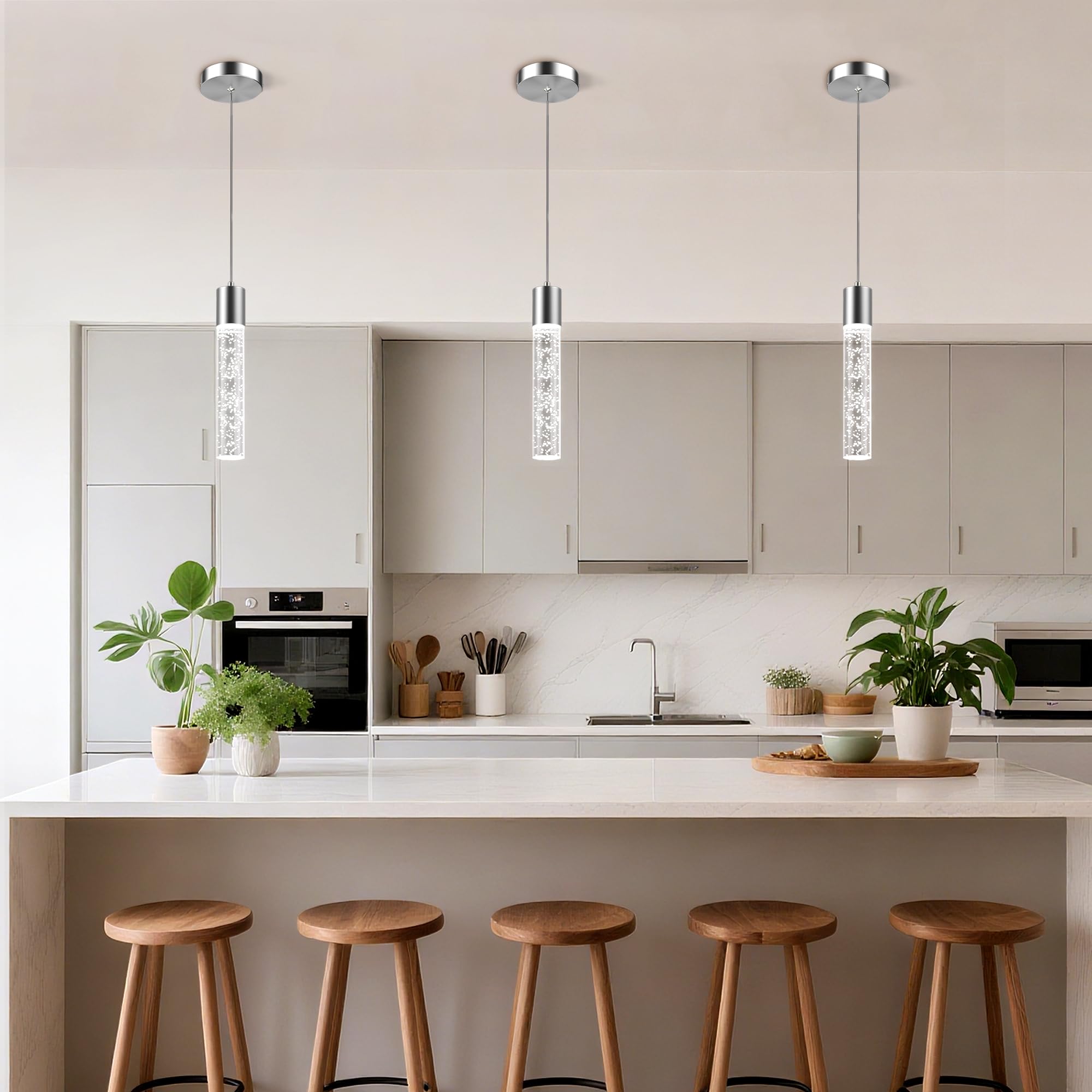 Esfos brushed nickel pendant fixtures add sleek, rust-resistant elegance to your kitchen