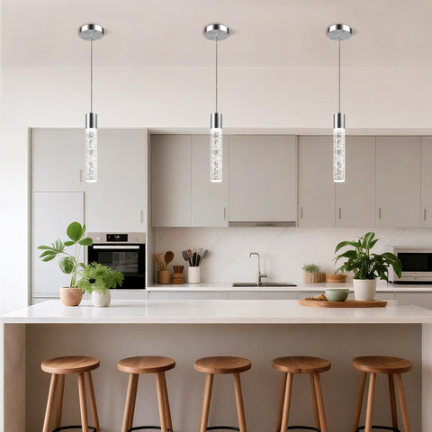 Esfos brushed nickel pendant fixtures add sleek, rust-resistant elegance to your kitchen
