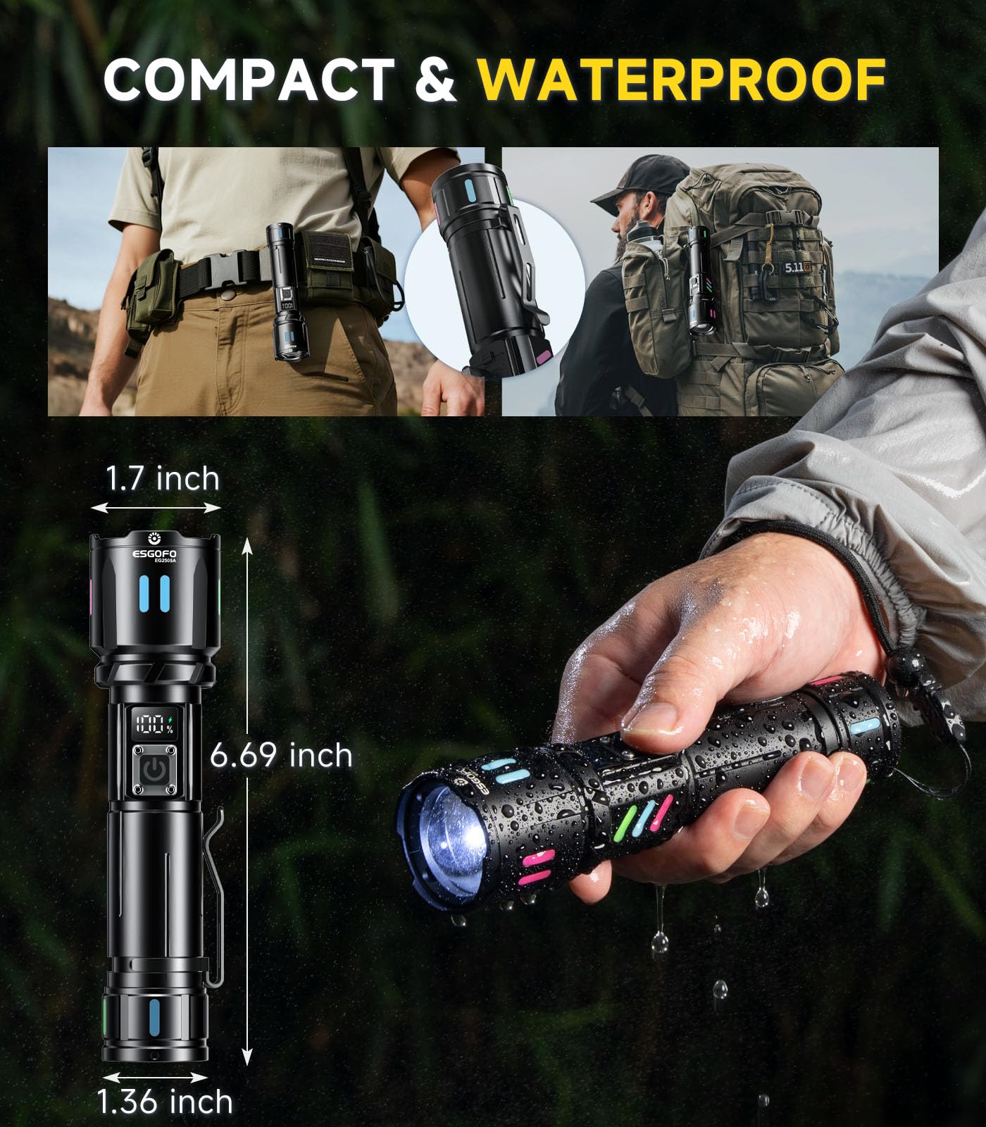 Esgofo durable aluminum waterproof body for rugged outdoor use.