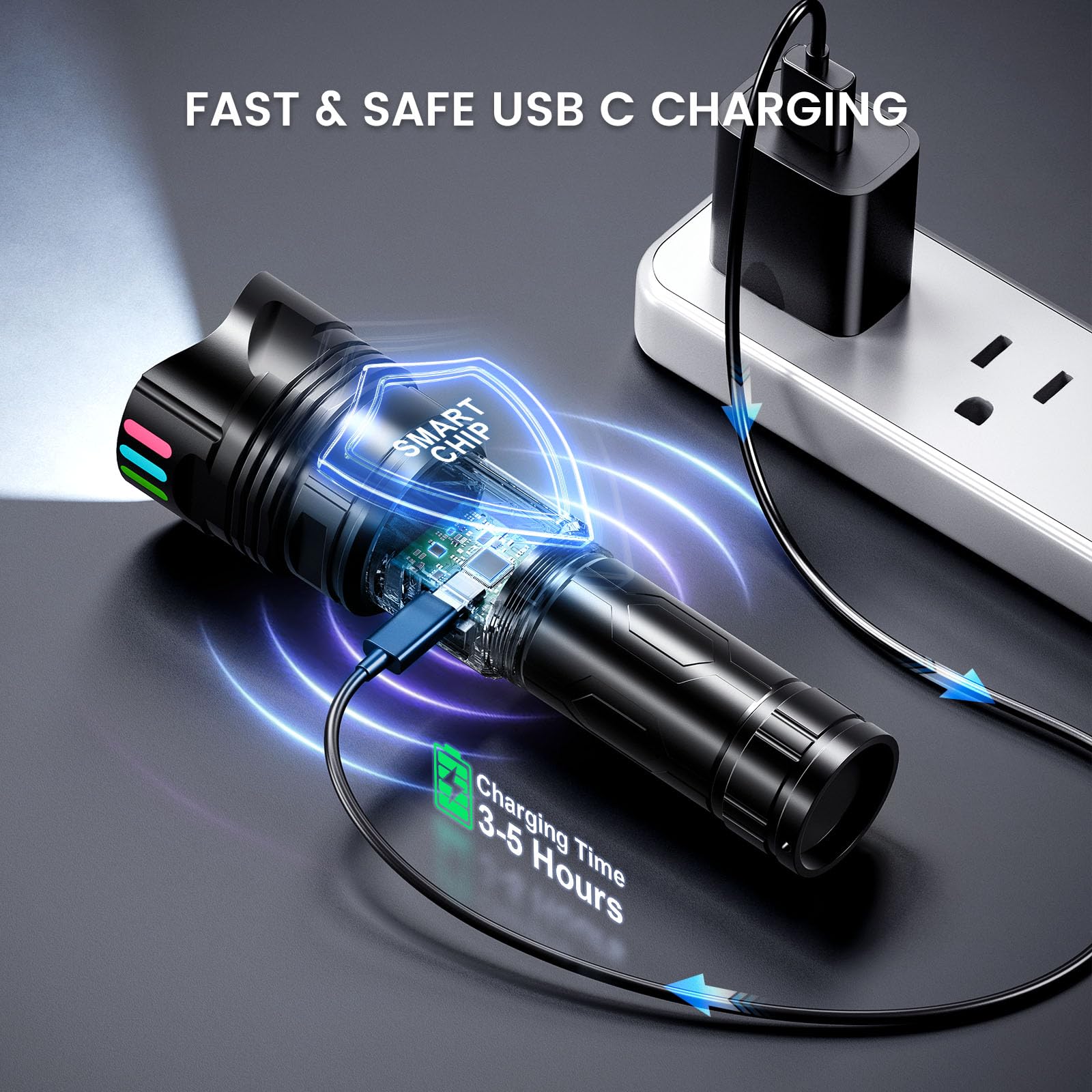 Esgofo Super Bright Flashlight LCD display shows remaining power
