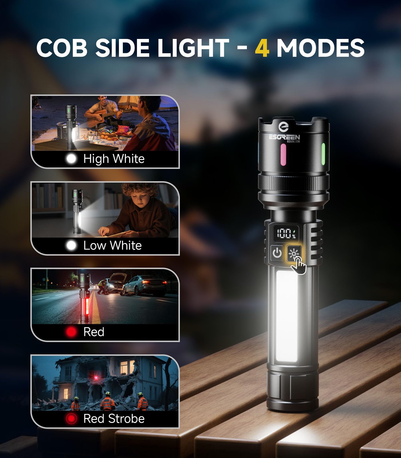 Esgreen USB-C rechargeable flashlight with easy charging and status check