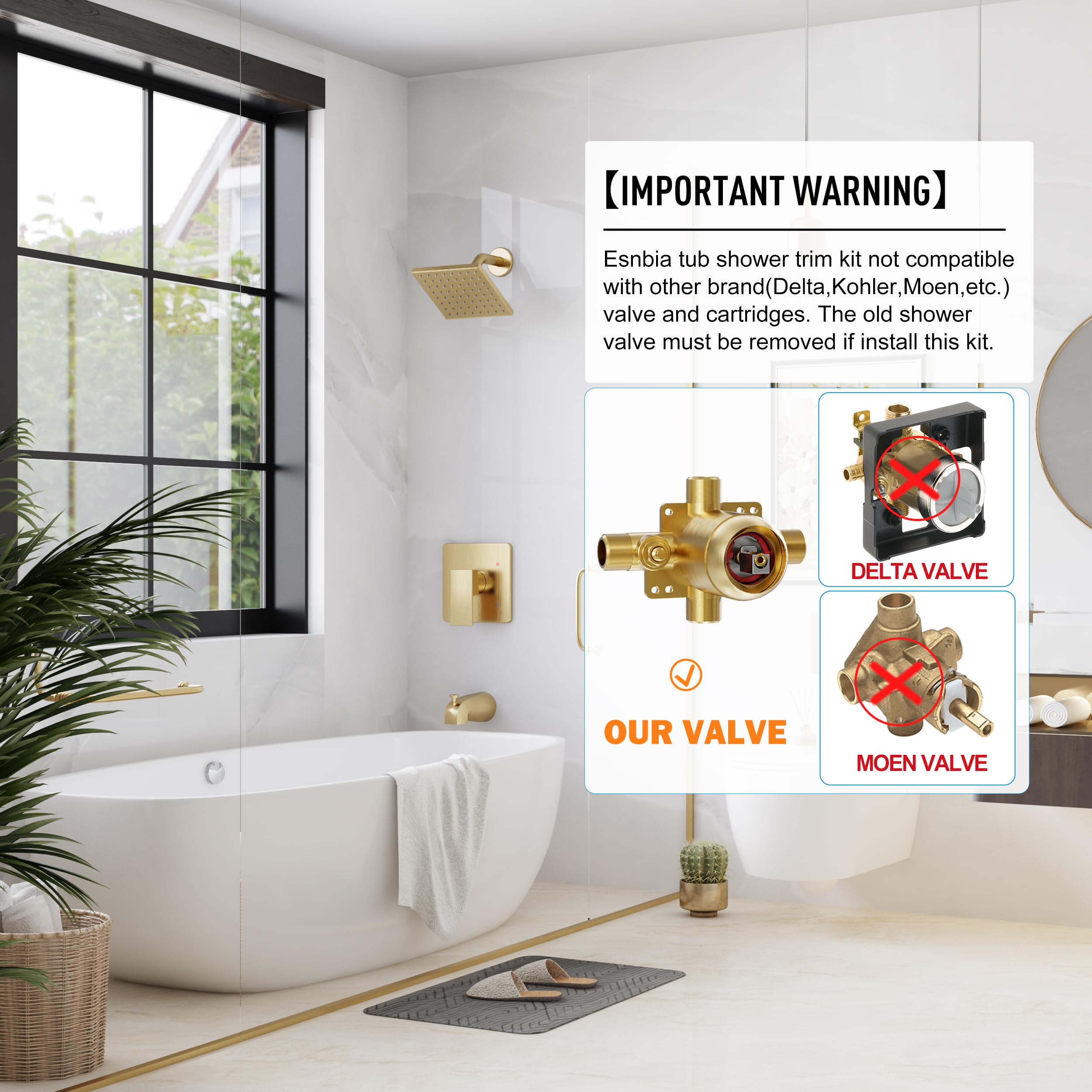 Esnbia 6-inch rain shower head brushed gold delivers spa-like cascade