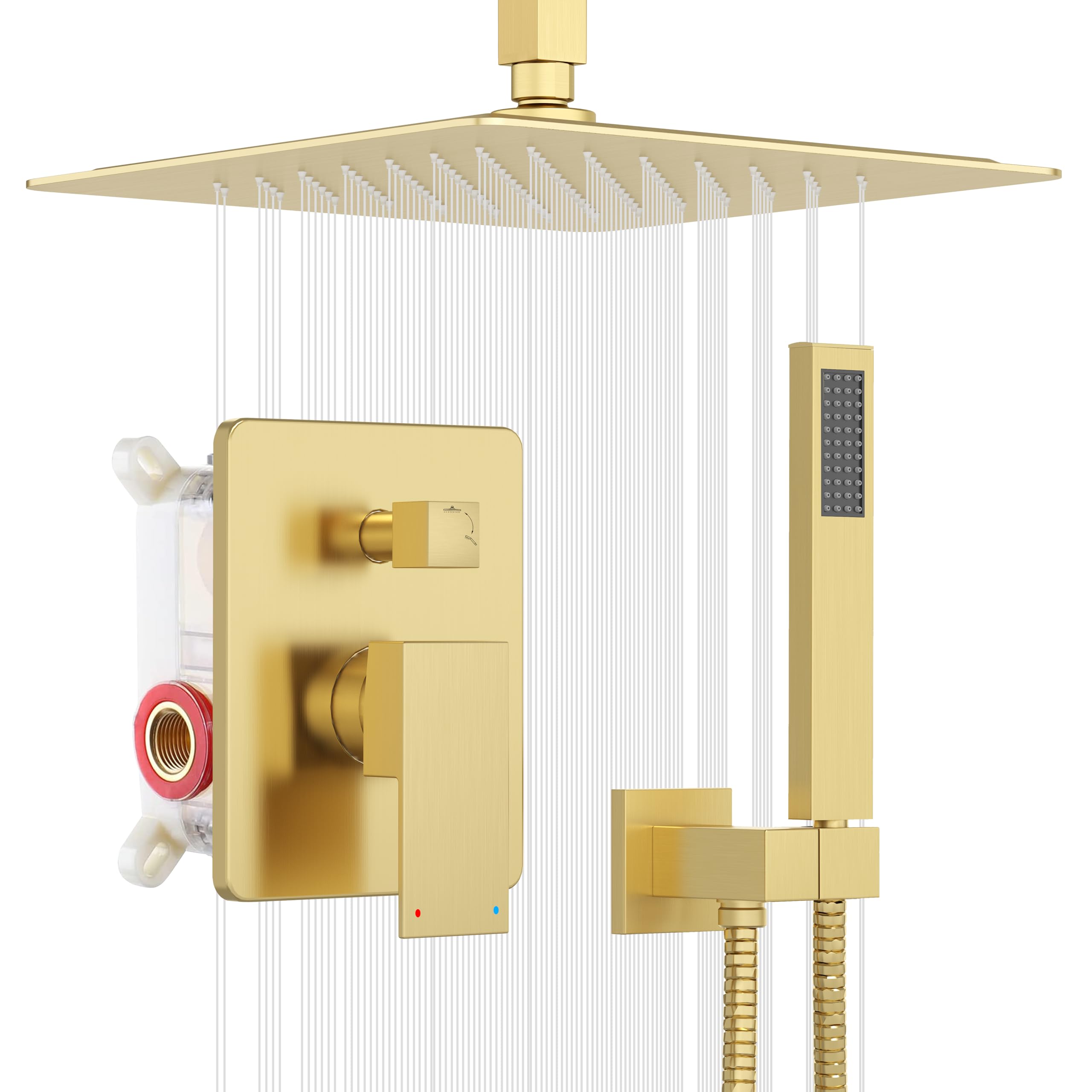 ESNBIA Gold 12-inch rain shower head delivers enveloping coverage for a spa-like shower.