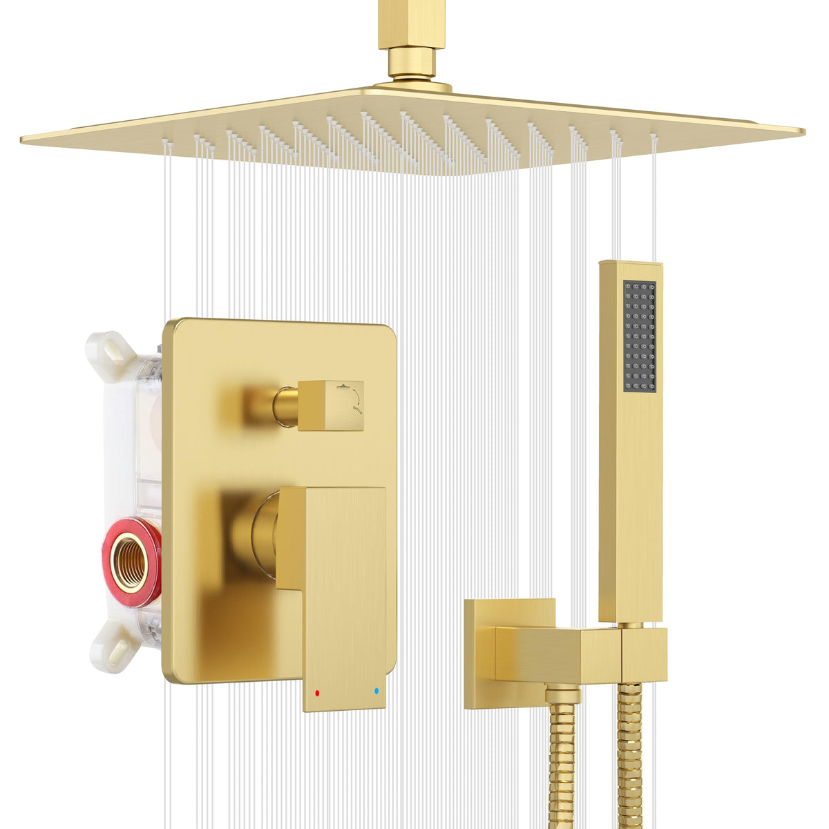 ESNBIA Gold 12-inch rain shower head delivers enveloping coverage for a spa-like shower.