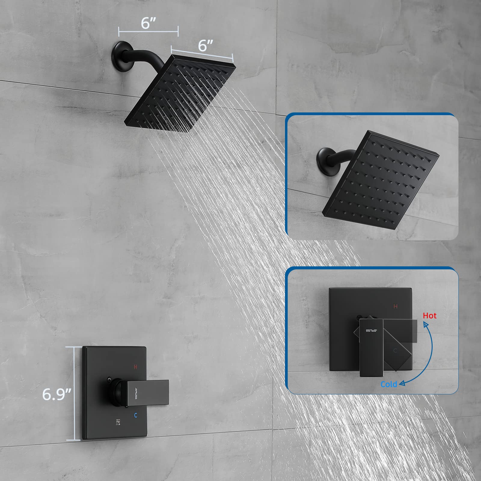Esnbia 6 inch shower arm for strong water delivery and wide spray coverage.
