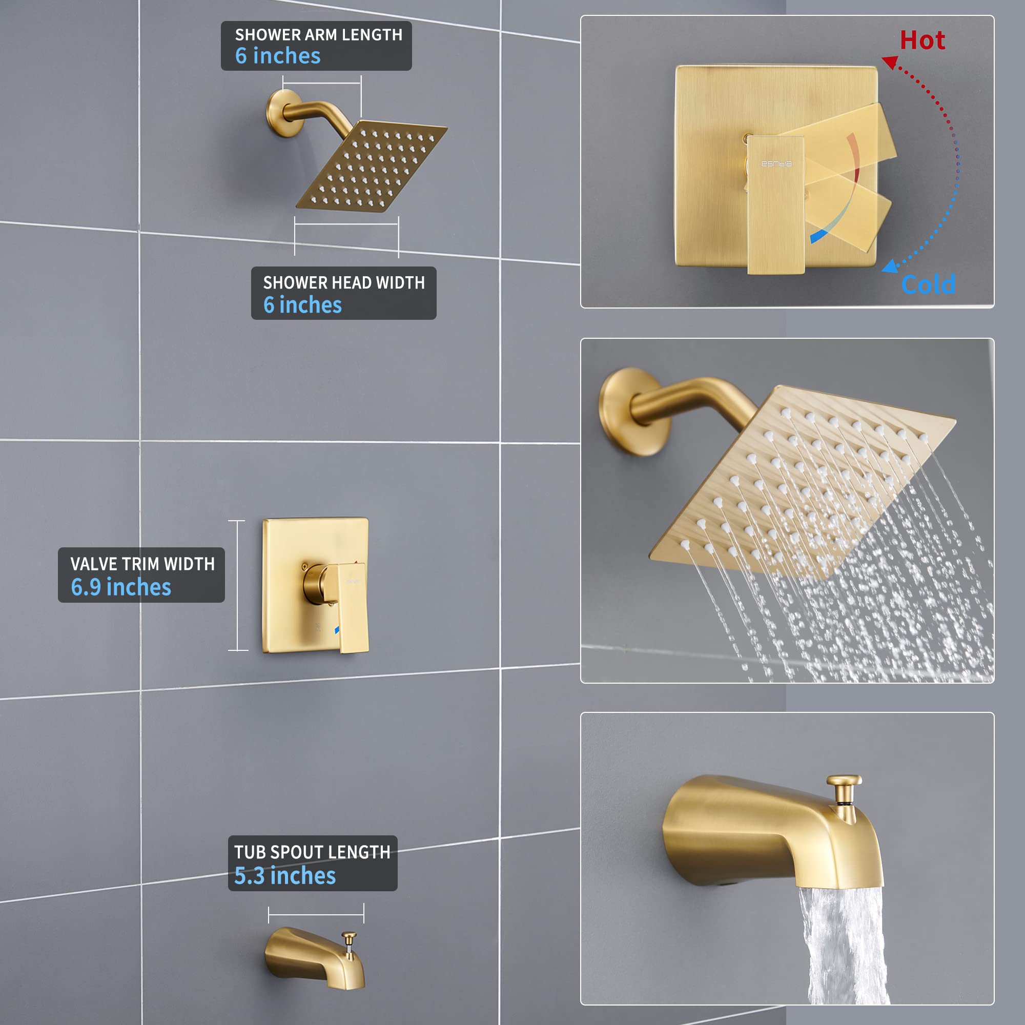 Esnbia tub spout brushed gold with high flow for quick tub fills