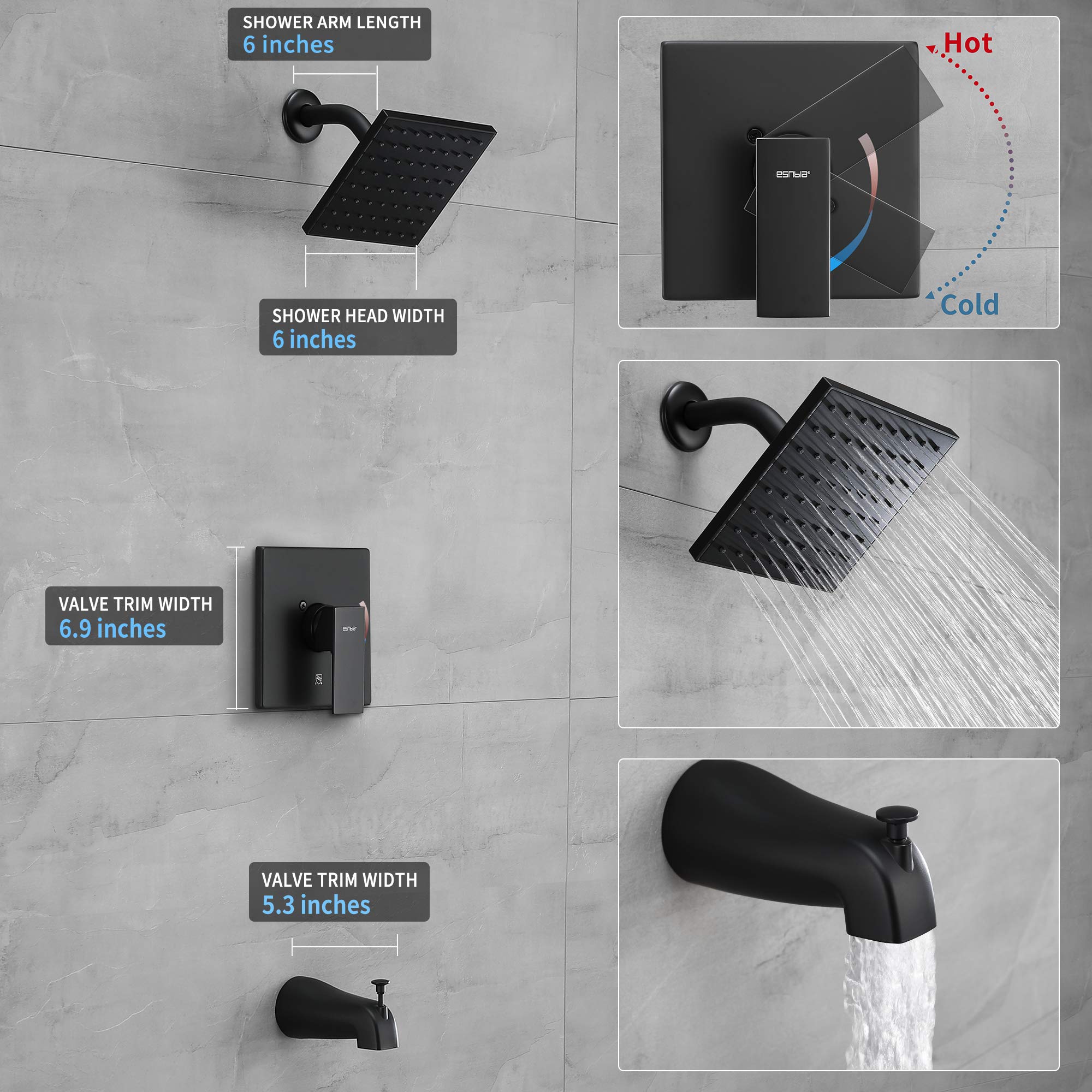 Esnbia tub spout with diverter for tub-to-shower use