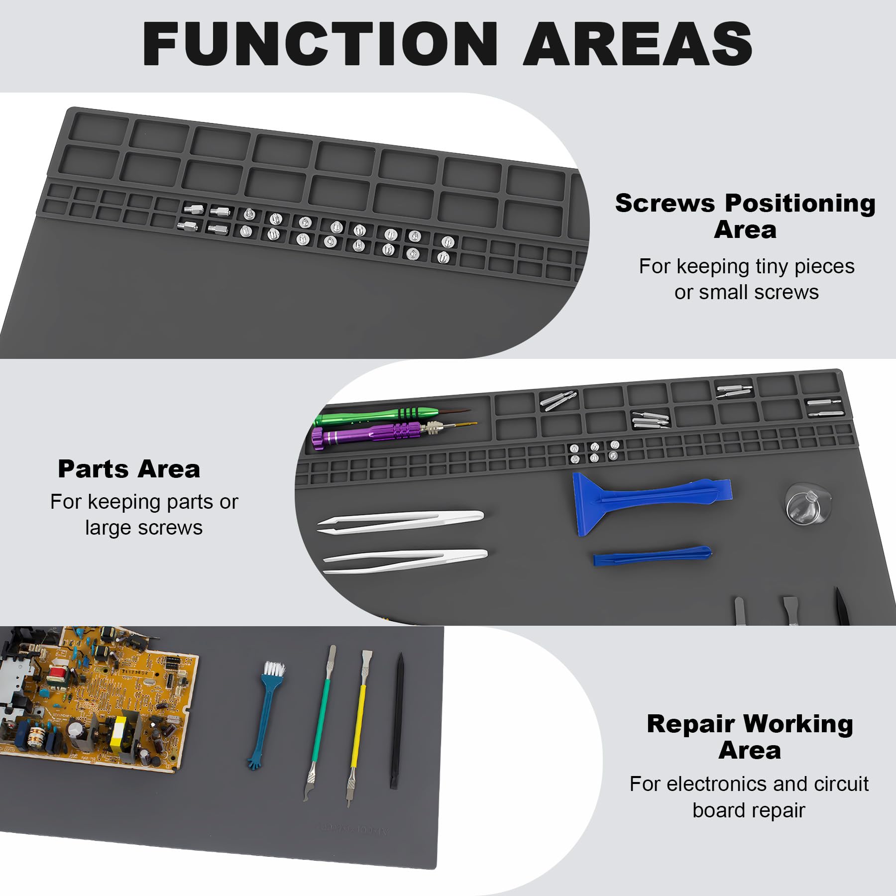 Esoldnic mat highlighting 97 screw positions and 32 slots for organized components.