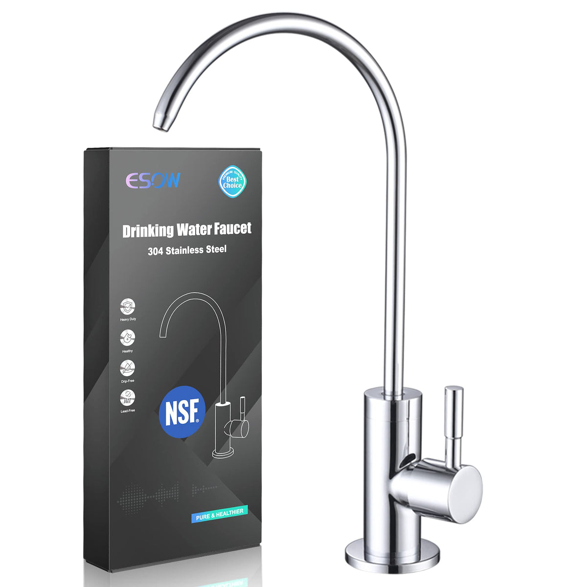 ESOW drinking water faucet in 304 stainless steel for durable, lead-free kitchen use