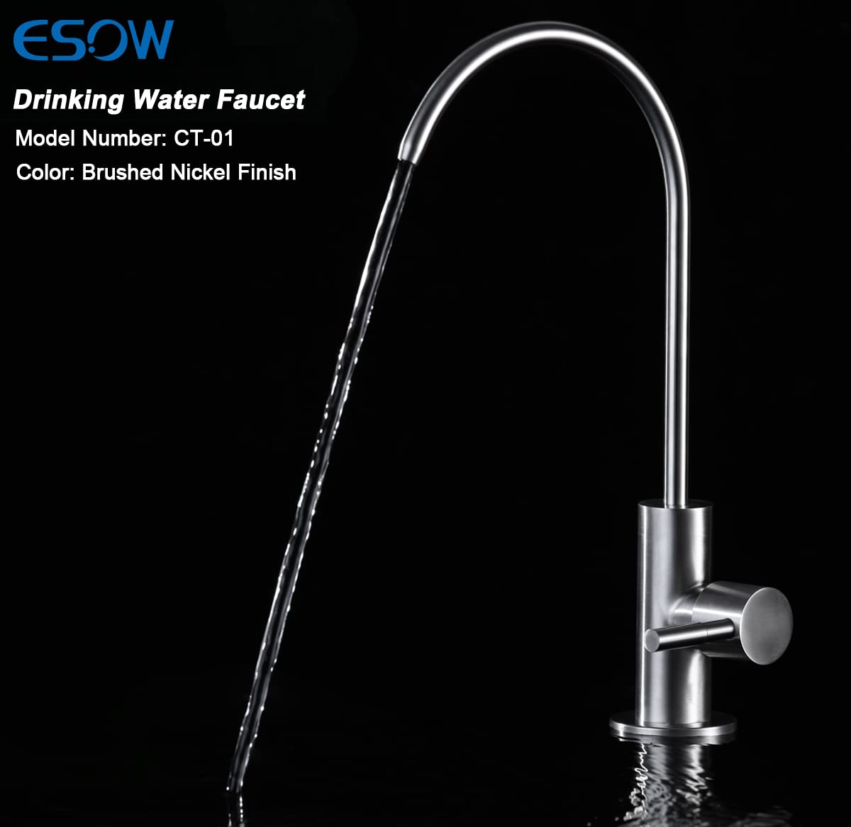 ESOW high-arch spout in brushed nickel offers ample sink clearance