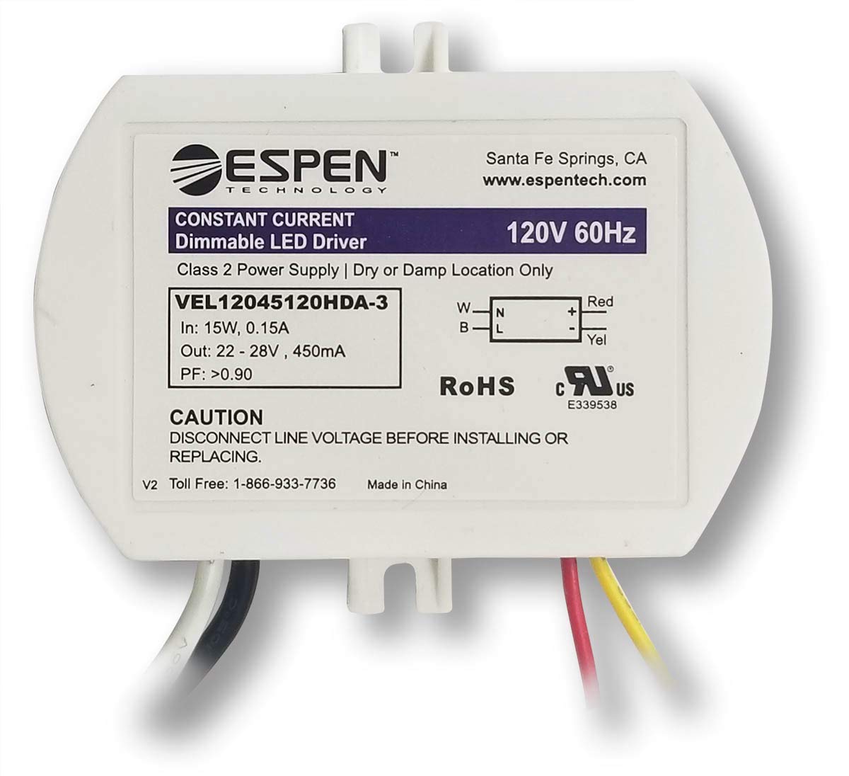 Espen VEL12045120HDA-3 LED driver with TRIAC dimming for reliable constant-current lighting