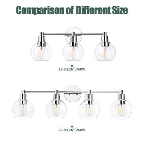 Espird 3-light chrome vanity light delivers a spacious feel with larger glass shades.