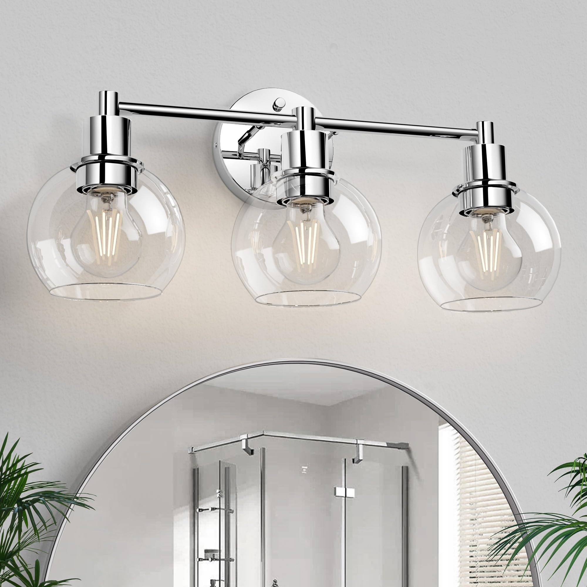 Espird 3-lights vanity light chrome with glass globes for bright bathroom illumination.