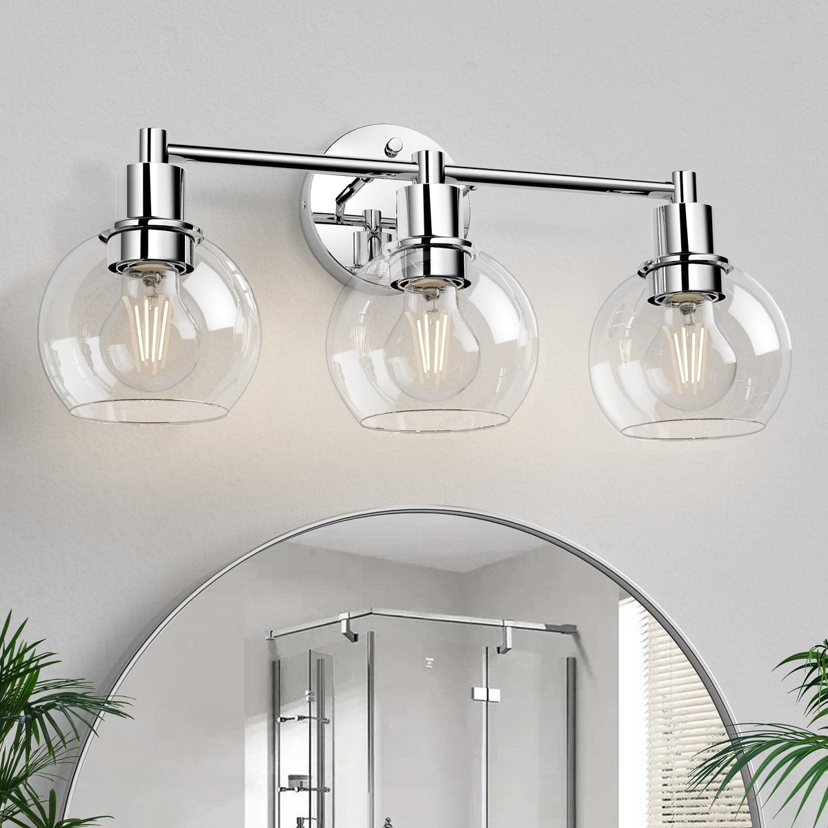 Espird 3-lights vanity light chrome with glass globes for bright bathroom illumination.