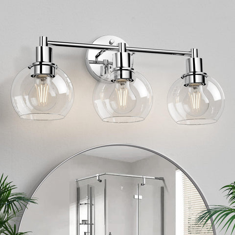 Espird 3-lights vanity light chrome with glass globes for bright bathroom illumination.