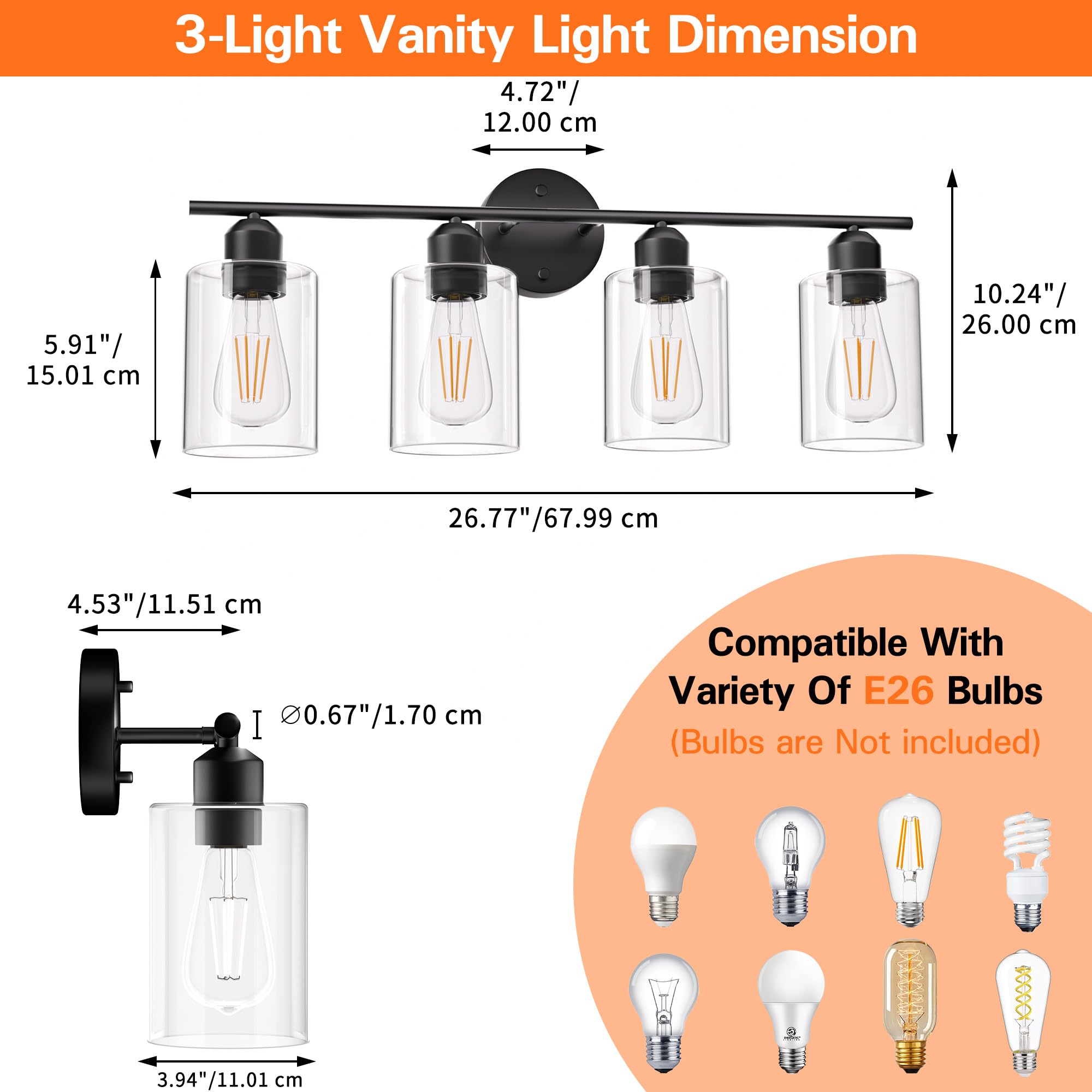 Espird bathroom light fixture in matte black anti-rust finish resists moisture