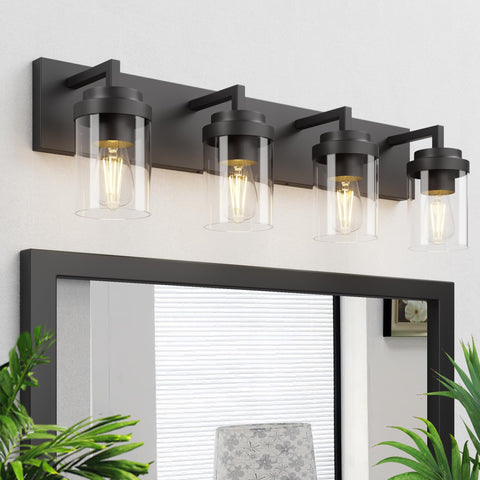 Espird vanity light with matte black frame enhances modern bathroom ambiance.