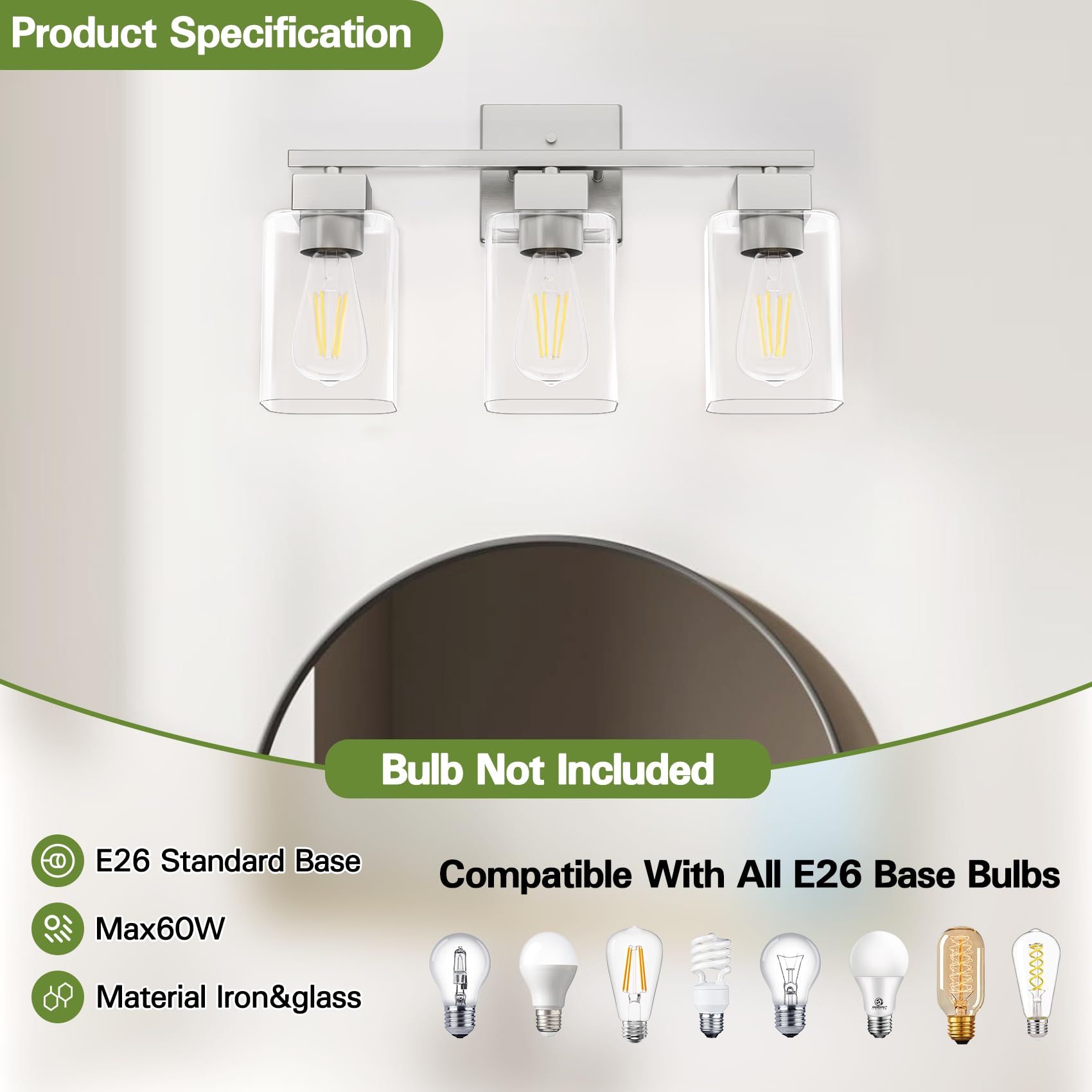 Espird Brushed nickel finish pairs with glass shades for timeless decor.