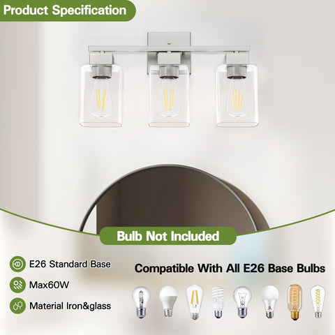 Espird Brushed nickel finish pairs with glass shades for timeless decor.