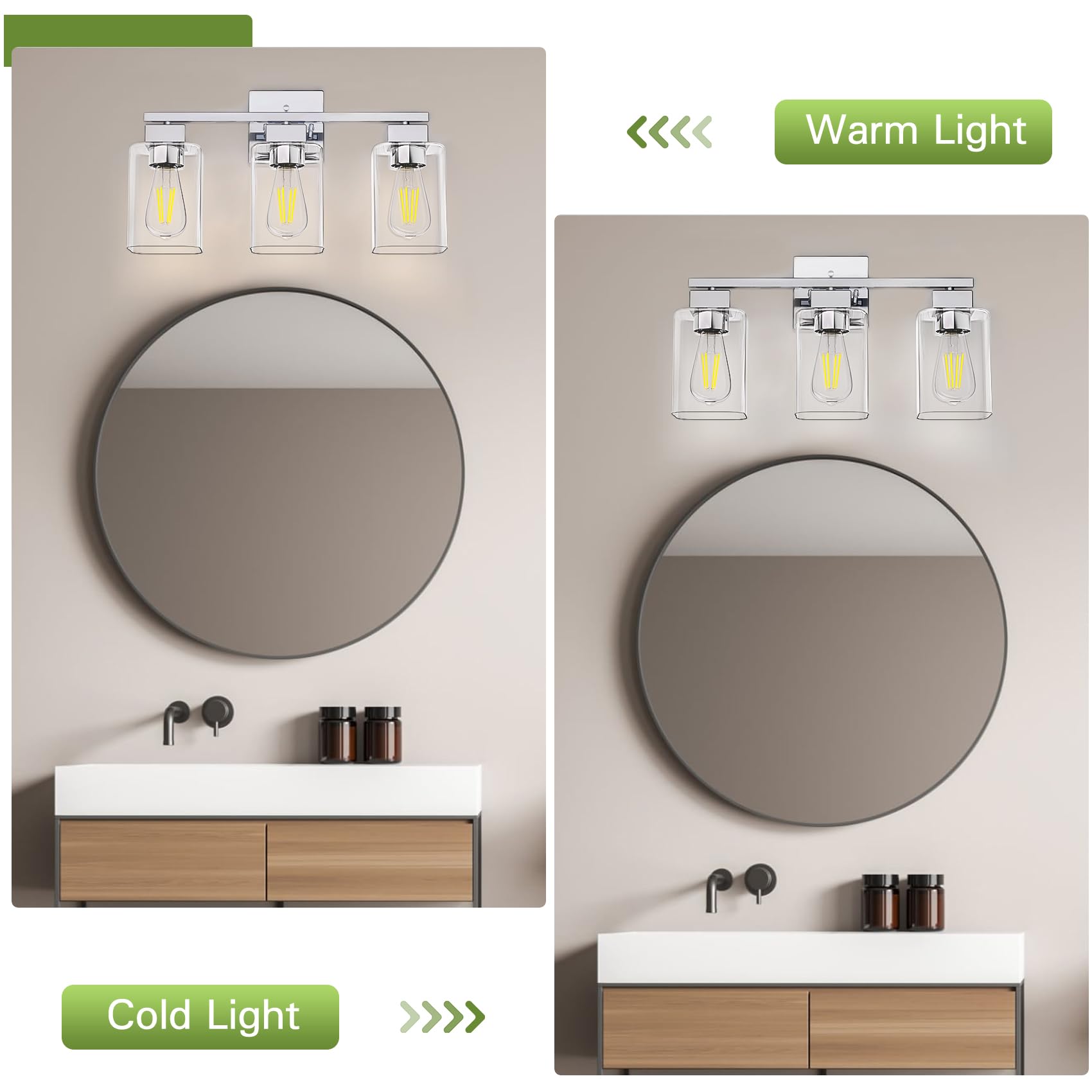 Espird chrome bathroom light dimensions for accurate above-mirror fit.