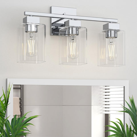 Espird chrome bathroom light over mirror with three bulbs for bright, even illumination.
