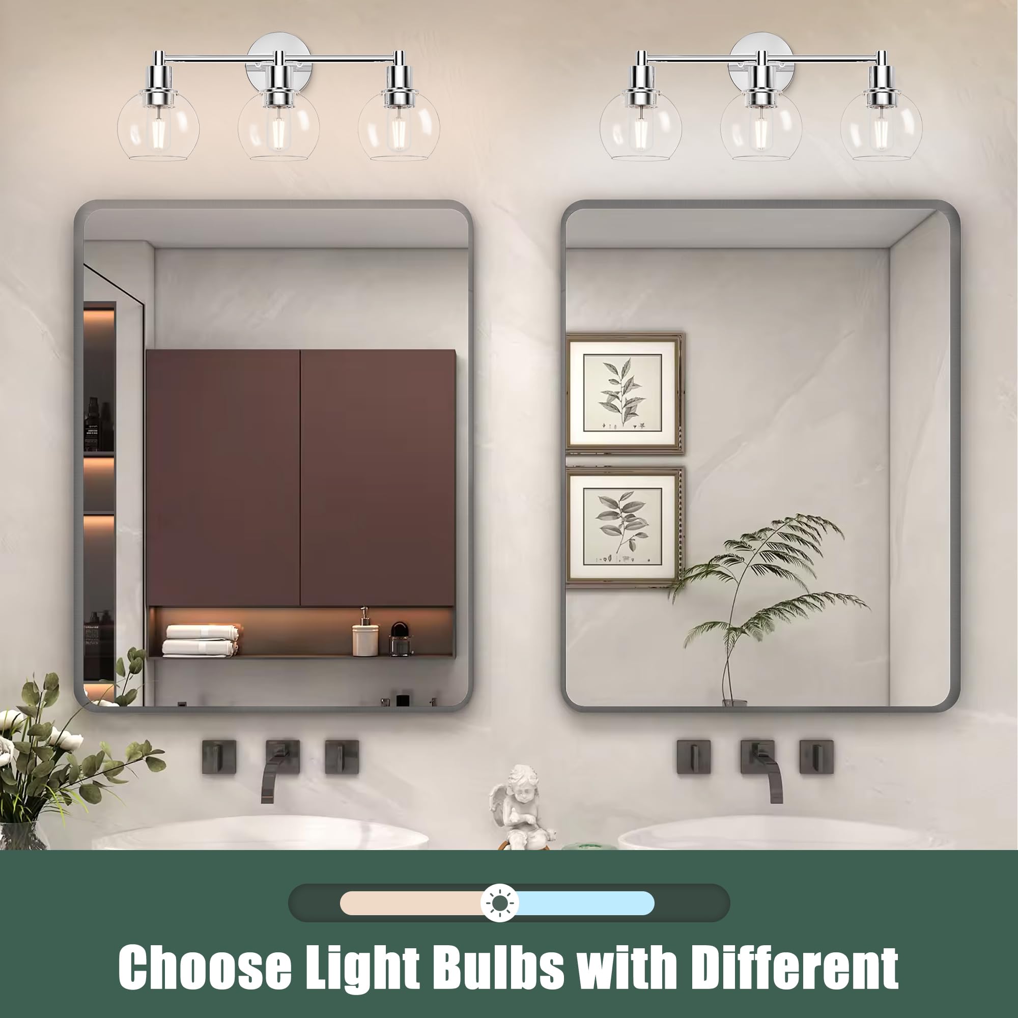 Espird chrome globe lampshade vanity light designed for durable bathroom use.