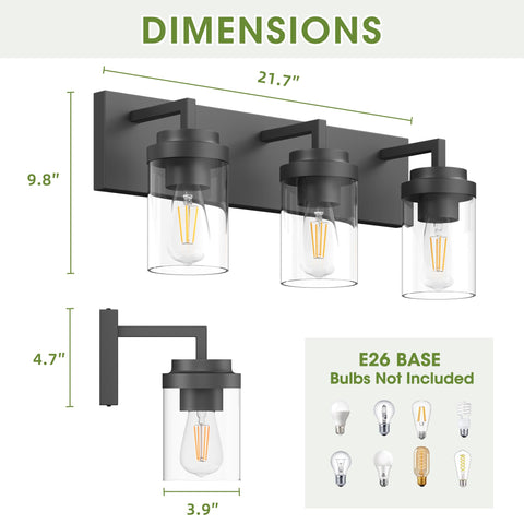 Espird clear glass shades illuminate the vanity for grooming