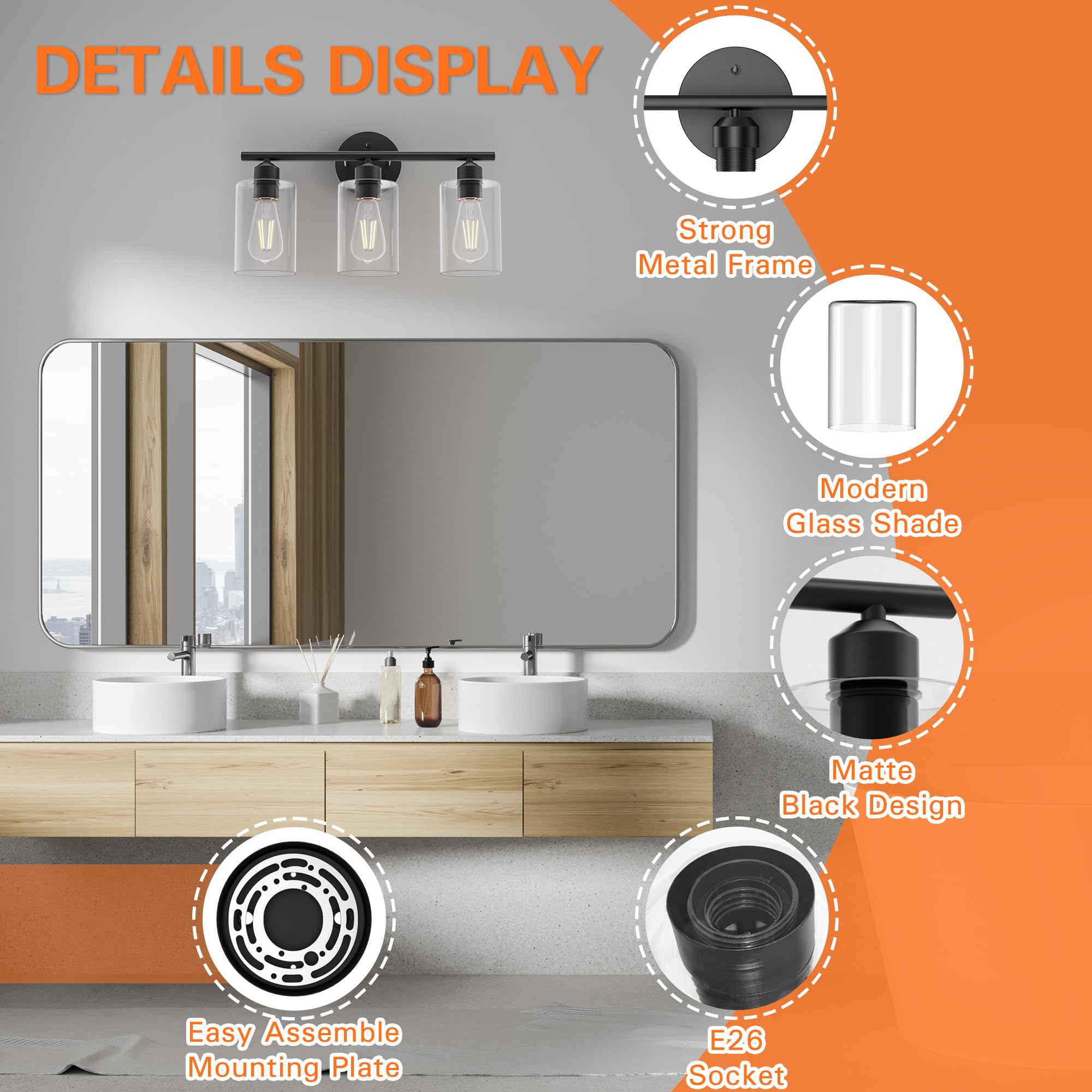 Espird dimmable bathroom light with compatible bulbs and dimmer