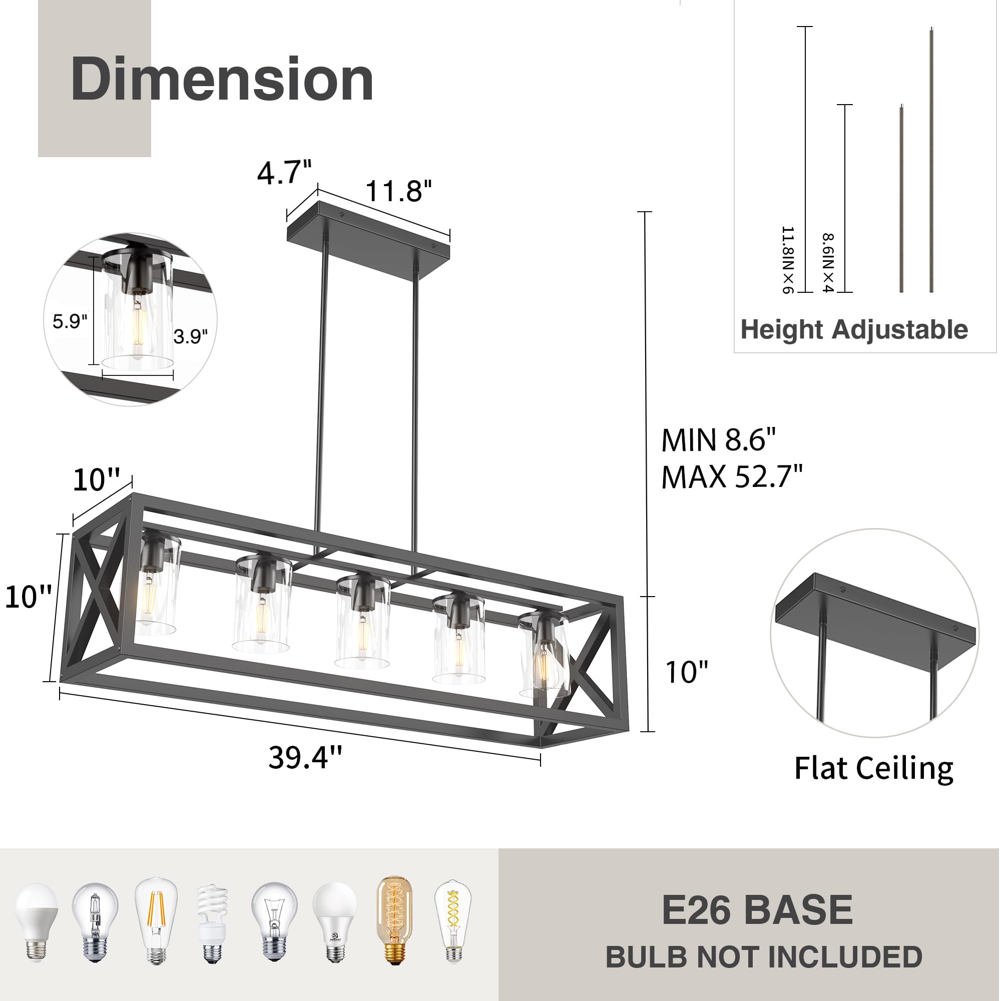 Espird farmhouse dining light height adjustment with multiple rods to fit ceiling height