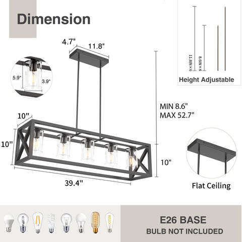 Espird farmhouse dining light height adjustment with multiple rods to fit ceiling height