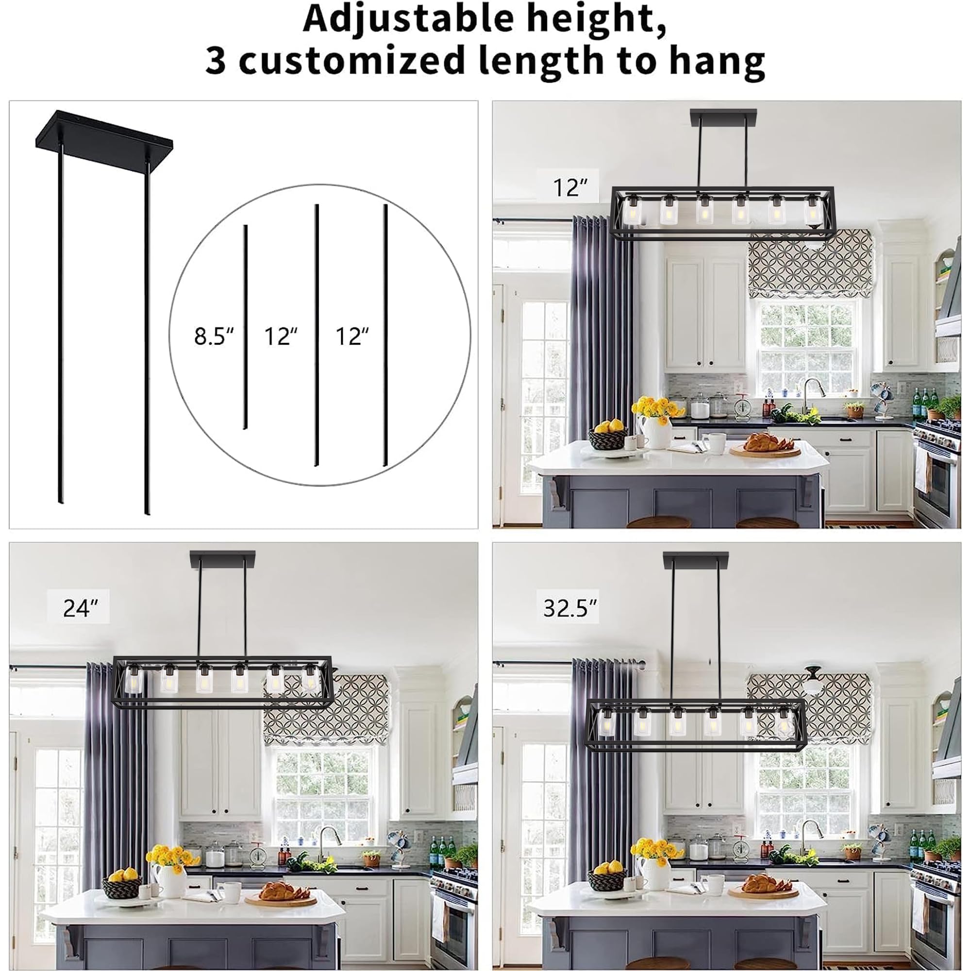 Espird height-adjustable chandelier adapts to table or island.
