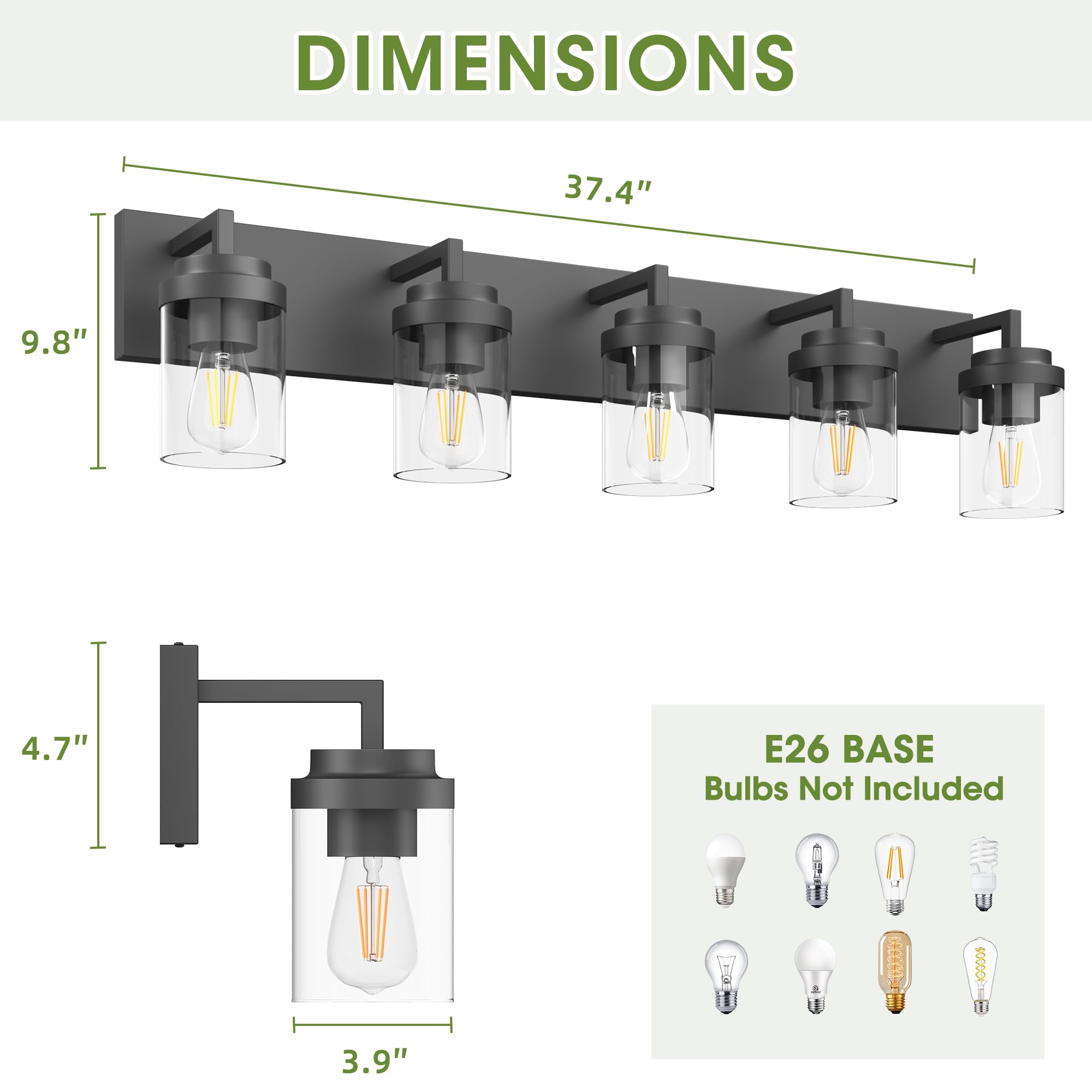Espird Modern 5-Light vanity light in black finish above a mirror