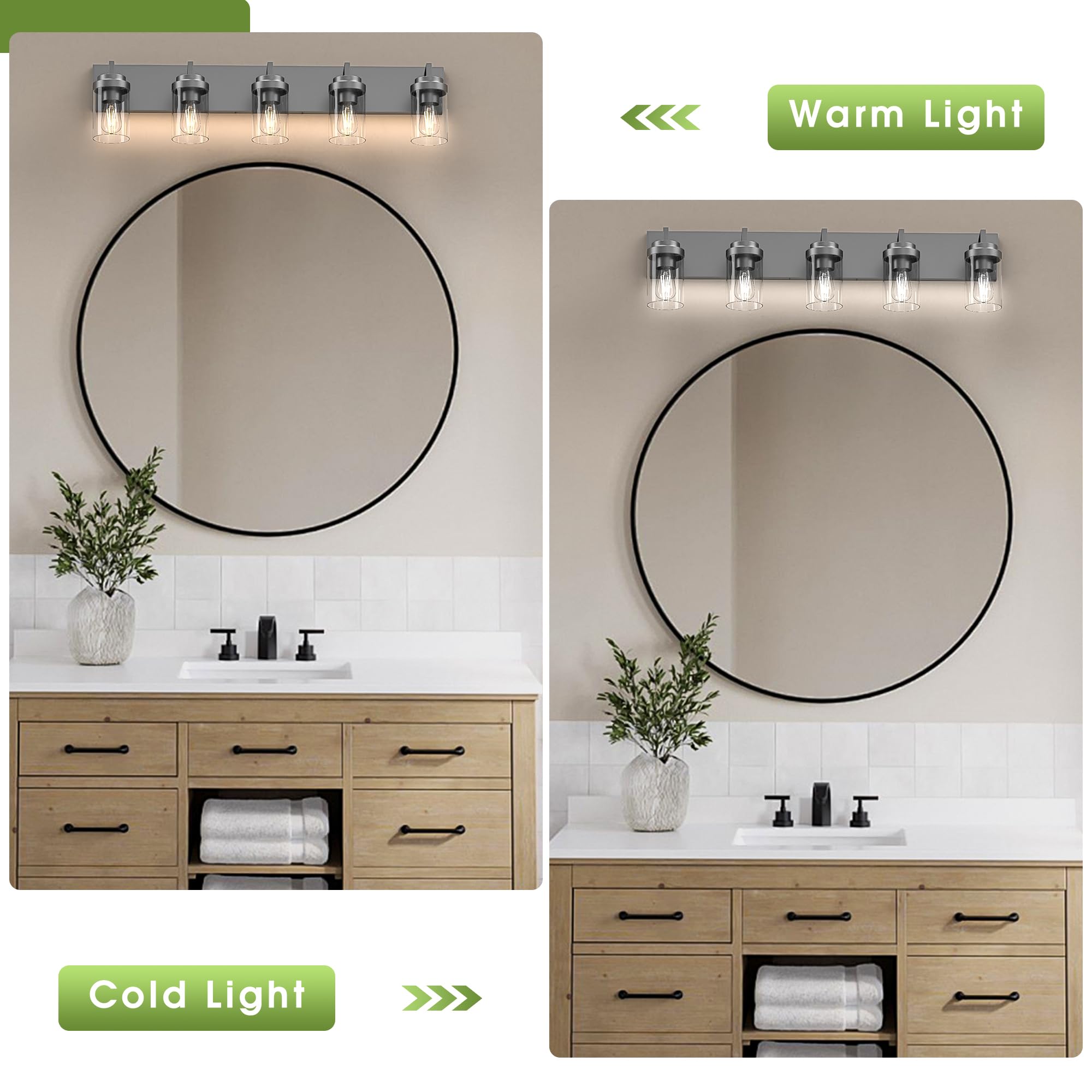Espird five-light fixture mounted above a contemporary vanity