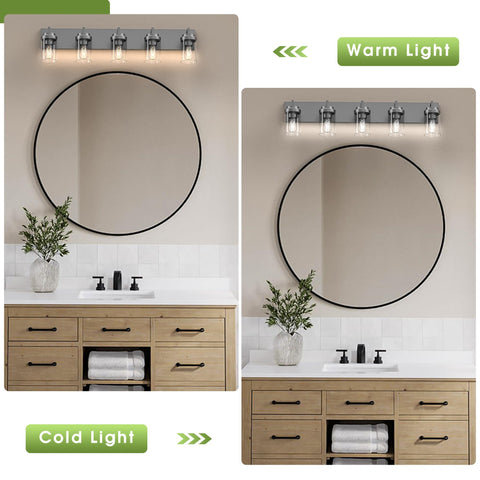 Espird five-light fixture mounted above a contemporary vanity