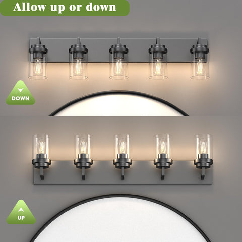 Espird black matte vanity light with clear shade suitable for LED bulbs