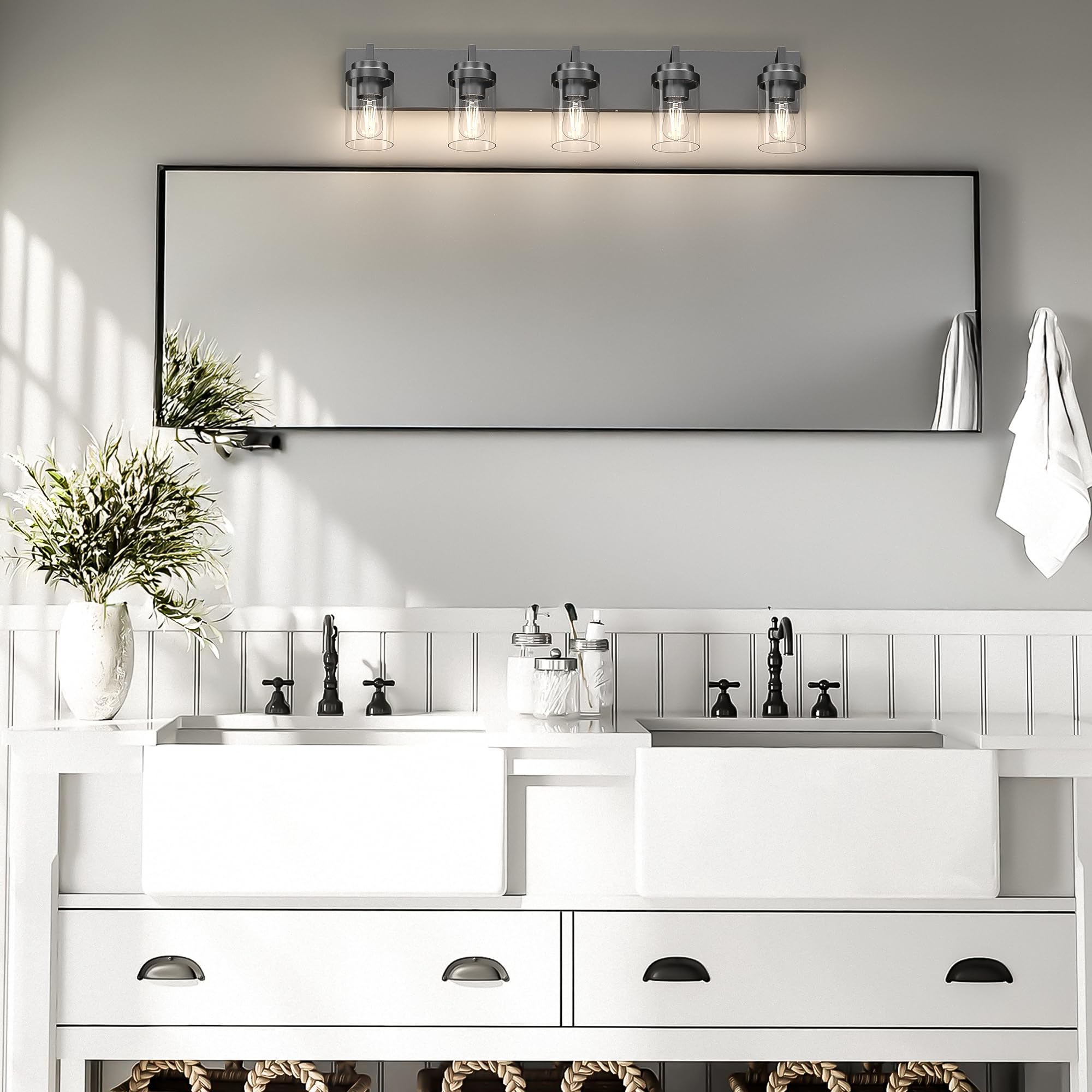 Espird modern bathroom light highlighting clean lines and glass shade diffusion