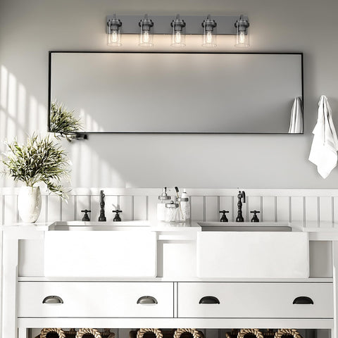 Espird modern bathroom light highlighting clean lines and glass shade diffusion