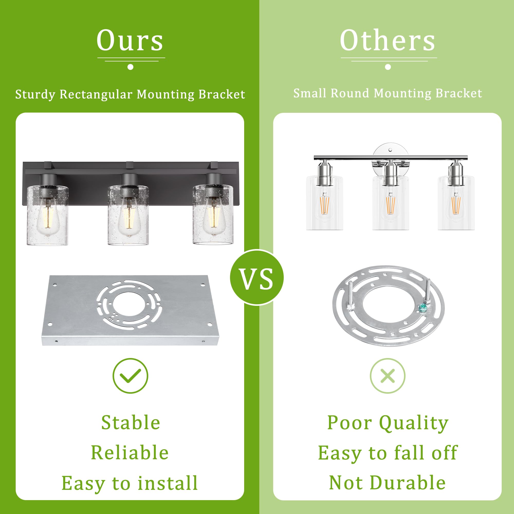 Espird easy-install vanity light with sturdy mounting plate for reliable setup