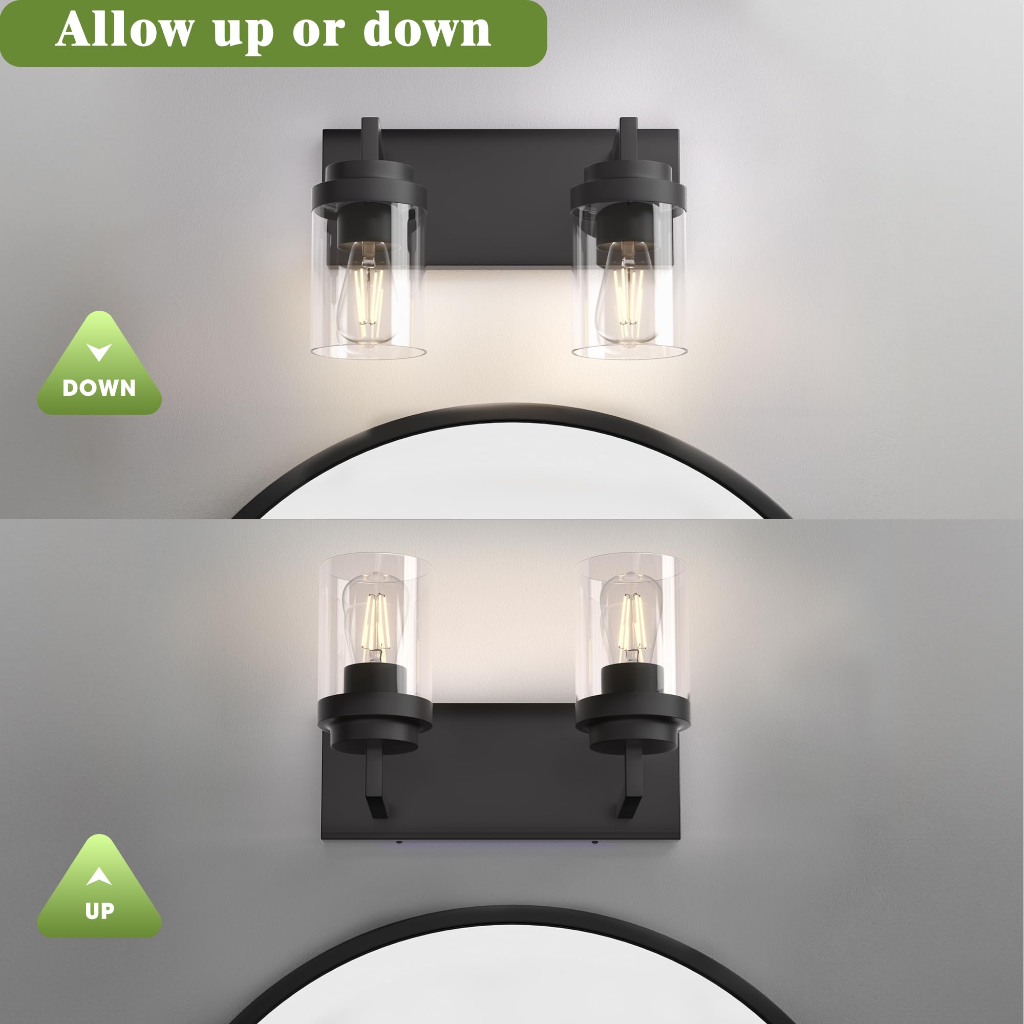 Espird two-light design provides balanced illumination over mirrors.