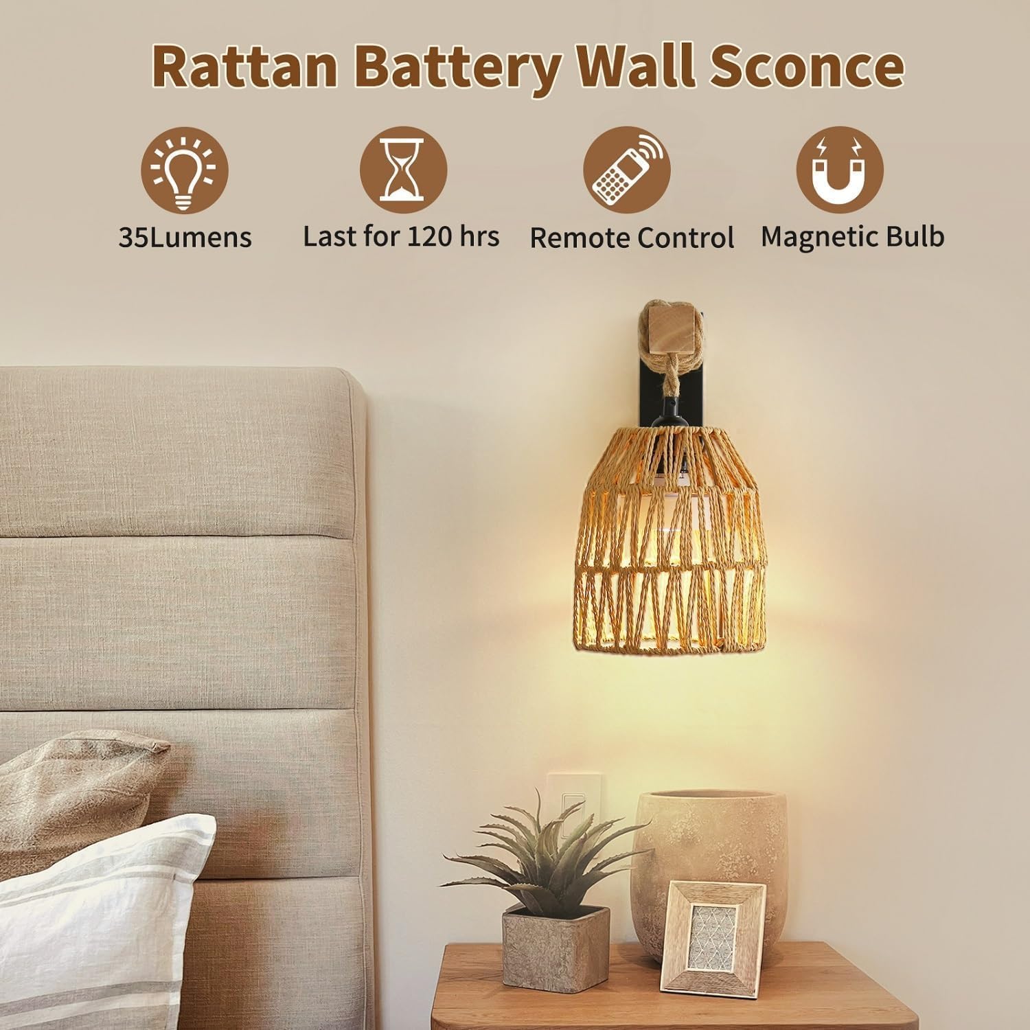 Espossi even glow through the rattan shade creates soft wall reflections.